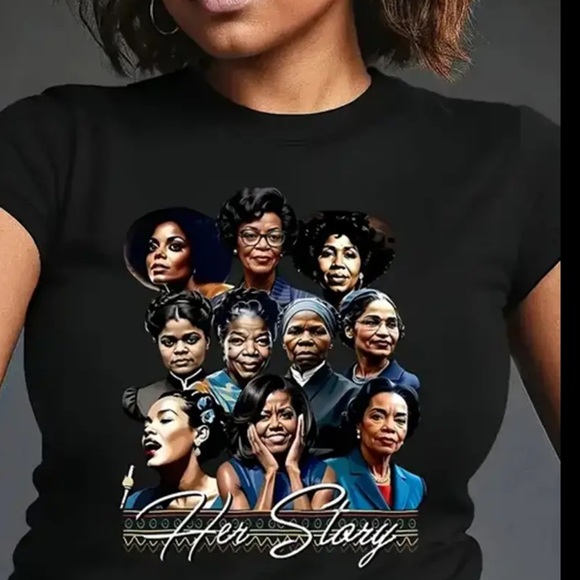Tops - Black 'Her Story' Graphic T-Shirt + Bracelet Bundle